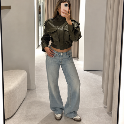 Women's Faux Leather Fitted Bomber Moto Biker Coat