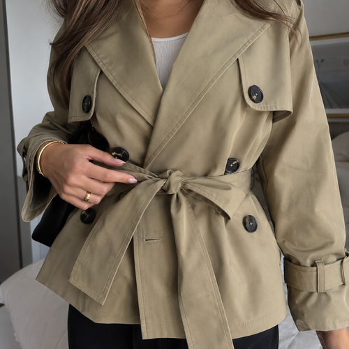 Women's Notch Lapel Double Breasted Waist Tie Trench Coat
