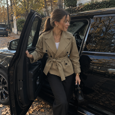 Women's Notch Lapel Double Breasted Waist Tie Trench Coat