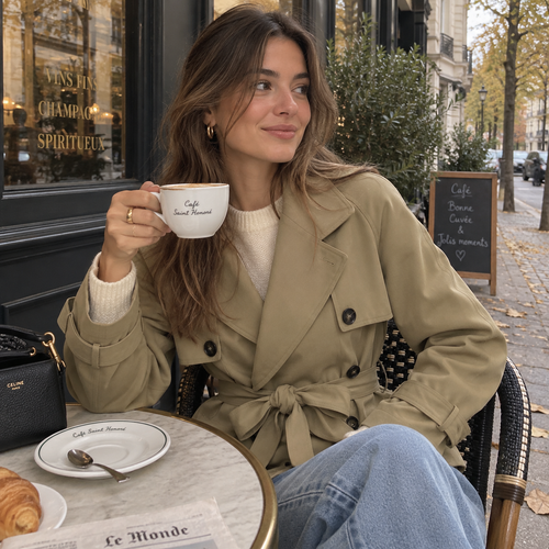 Women's Notch Lapel Double Breasted Waist Tie Trench Coat