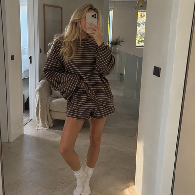 Women's 2-Piece Matching Striped Lounge Shorts Set