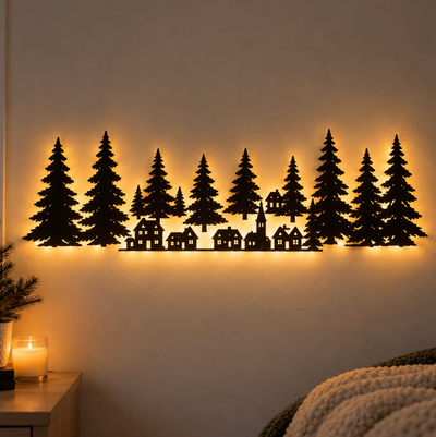 Glowing Pine Trees & Town