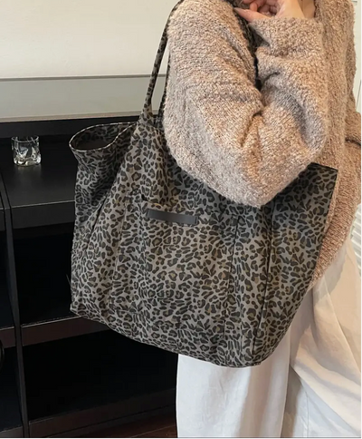 Leopard Print Large Capacity Canvas Tote Bag