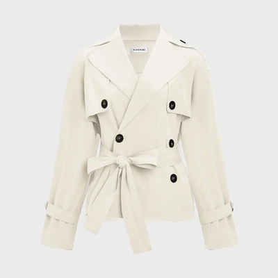 Women's Notch Lapel Double Breasted Waist Tie Trench Coat