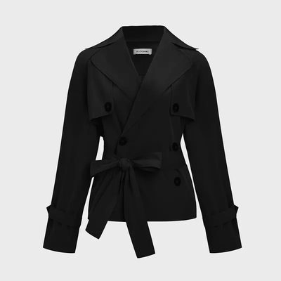Women's Notch Lapel Double Breasted Waist Tie Trench Coat
