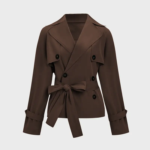 Women's Notch Lapel Double Breasted Waist Tie Trench Coat