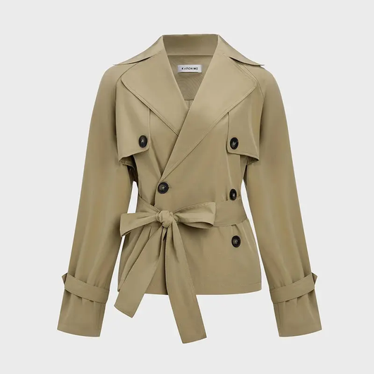 Women's Notch Lapel Double Breasted Waist Tie Trench Coat