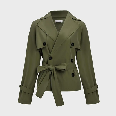 Women's Notch Lapel Double Breasted Waist Tie Trench Coat