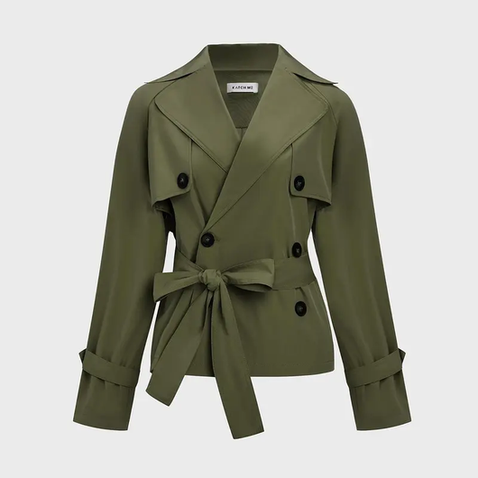 Women's Notch Lapel Double Breasted Waist Tie Trench Coat