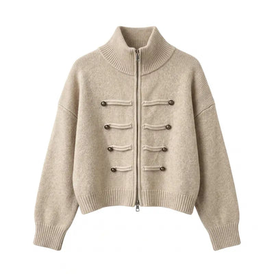 Napoleon Military Style Double Zipper Cropped Knit Cardigan