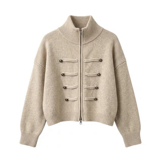 Napoleon Military Style Double Zipper Cropped Knit Cardigan