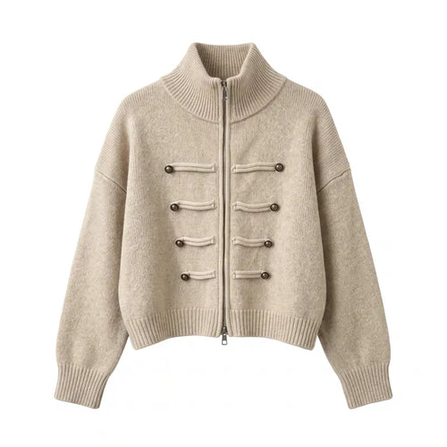 Napoleon Military Style Double Zipper Cropped Knit Cardigan