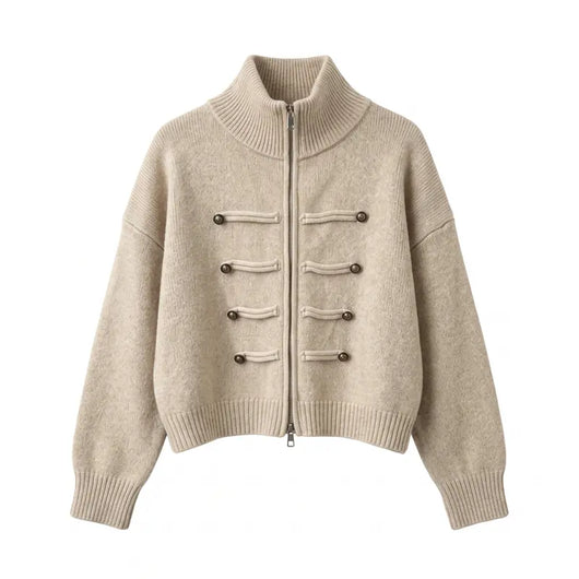 Napoleon Military Style Double Zipper Cropped Knit Cardigan